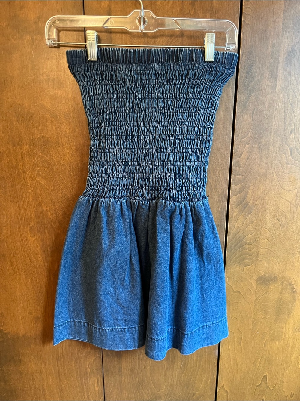 Smocked Strapless Denim Romper - Blue